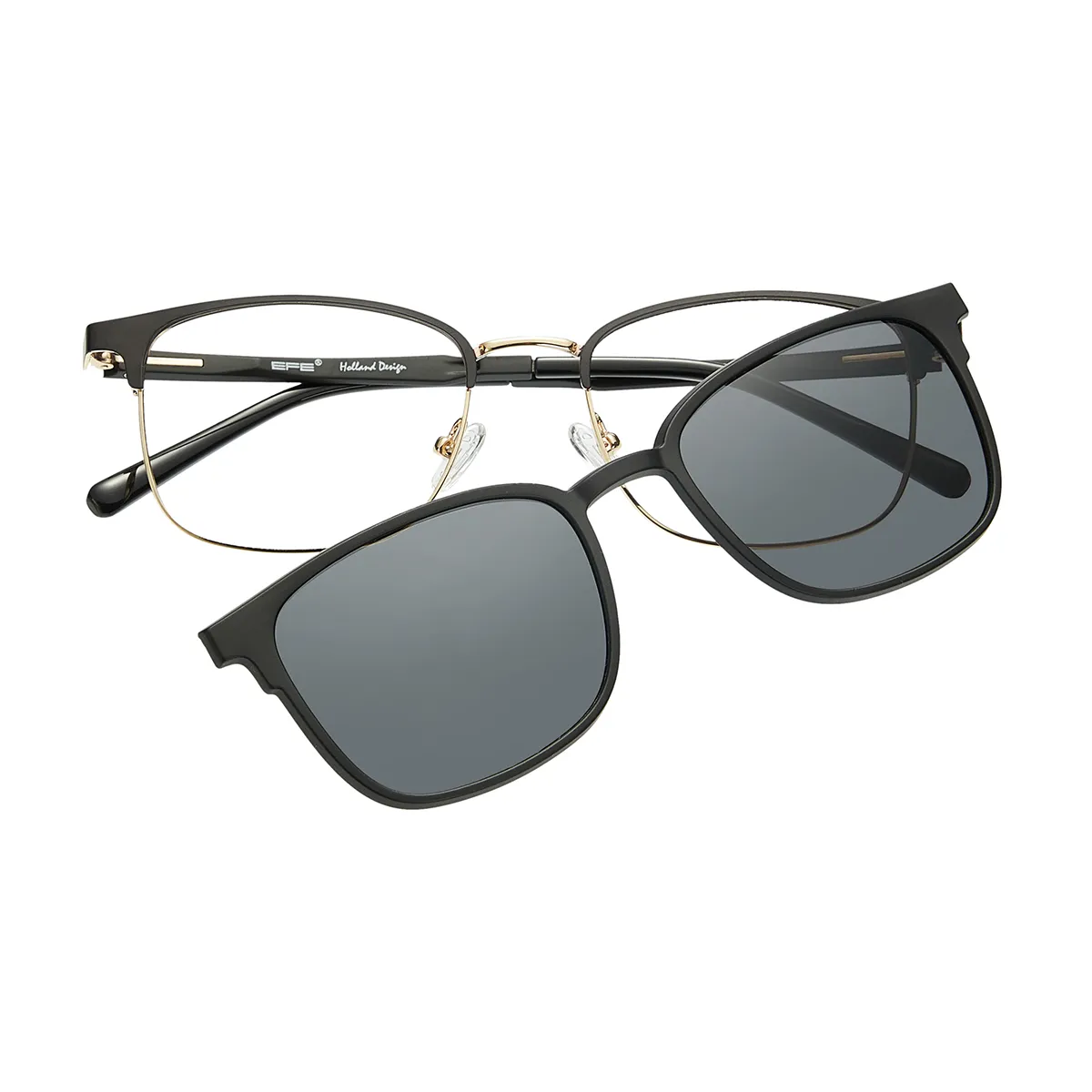 Jon - Square Black-Gold/Smoke Clip On Sunglasses for Men & Women - EFE
